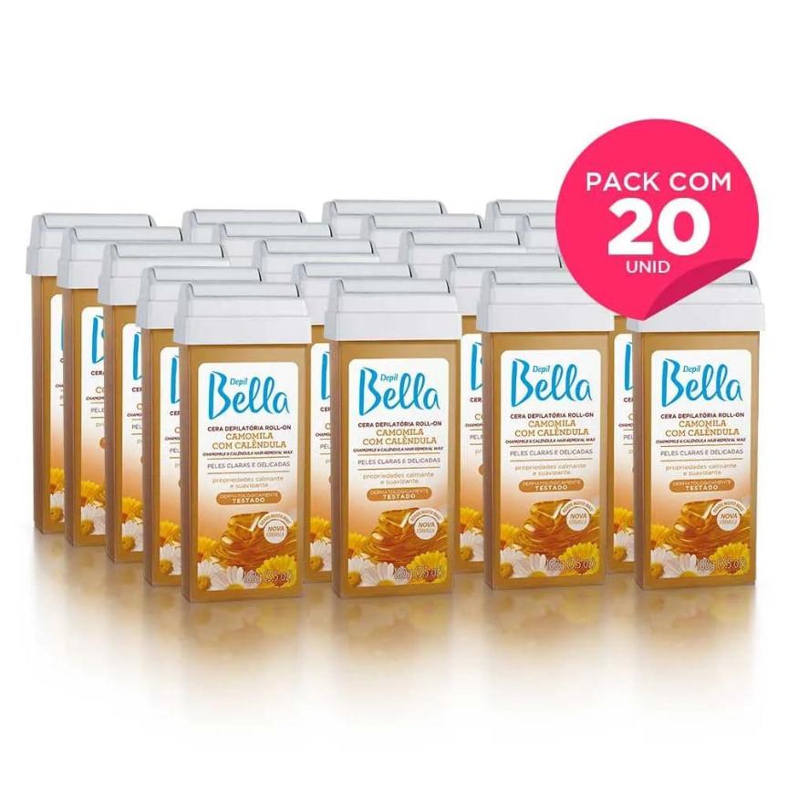 Kit com 20 - Refil Cera Depilatória Roll-On Camomila e Calêndula Deo 100 g Depil Bella