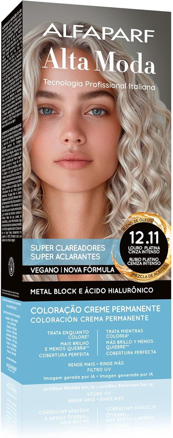 Coloração Creme Permanente Louro Platinado Cinza Intenso 12.11 Alfaparf Alta Moda 150g