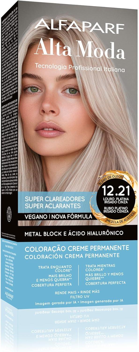 Coloração Creme Permanente Louro Platina Irisado Cinza 12.21 Alfaparf Alta Moda 150g