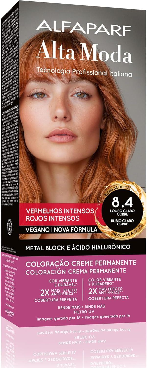 Coloração Creme Permanente Louro Claro Cobre 8.4 Alfaparf Alta Moda 150g