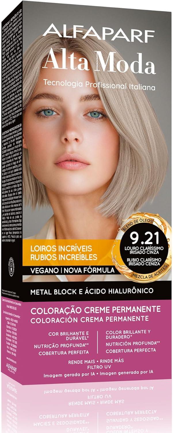 Coloração Creme Permanente Louro Clarissimo Irisado Cinza 9.21 Alfaparf Alta Moda 150g