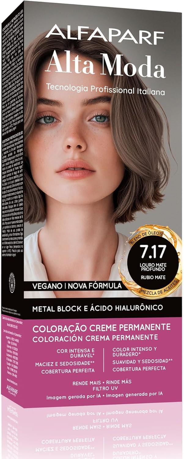 Coloração Creme Permanente Louro Mate Profundo Cinza 7.17 Alfaparf Alta Moda 150g