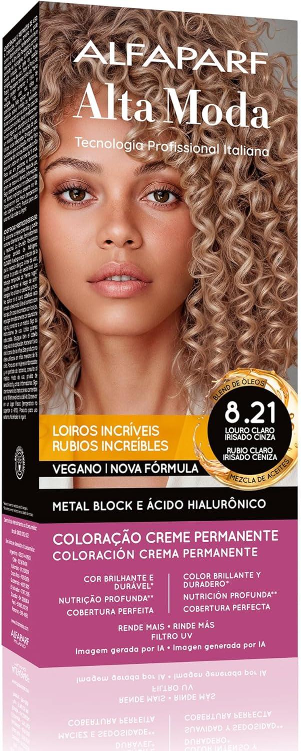 Coloração Creme Permanente Louro Claro Irisado Cinza 8.21 Alfaparf Alta Moda 150g