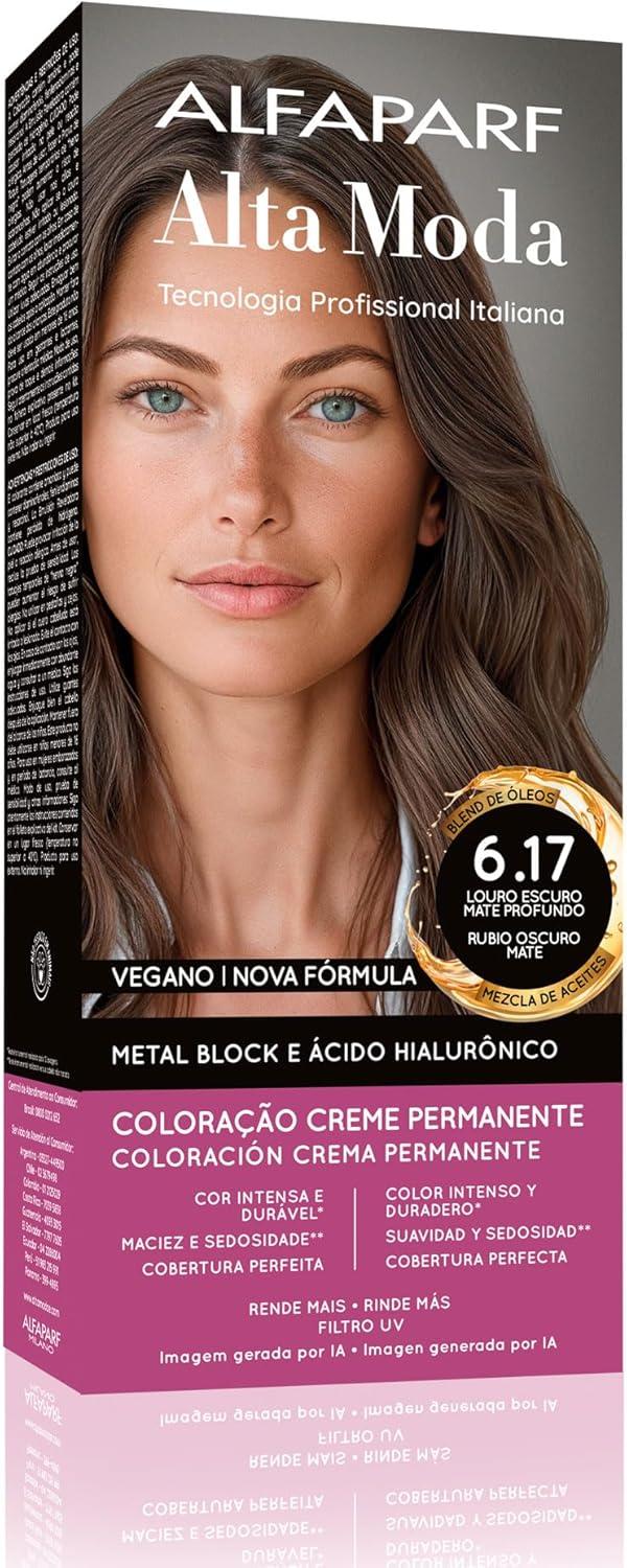 Coloração Creme Permanente Louro Escuro Mate Profundo 6.17 Alfaparf Alta Moda 150g