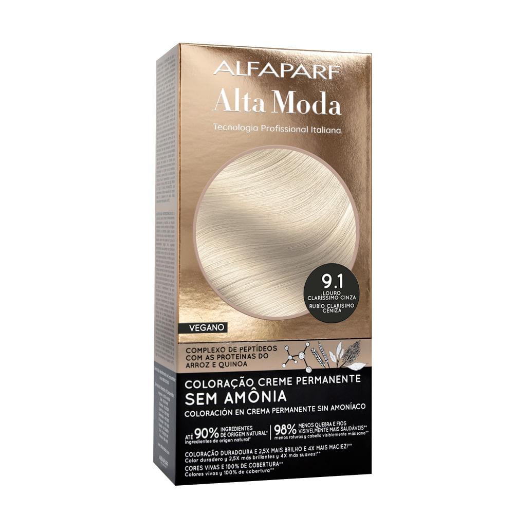 Coloração Creme Permanente Sem Amônia 9.1 Louro Claríssimo Cinza Alfaparf Alta Moda 150g