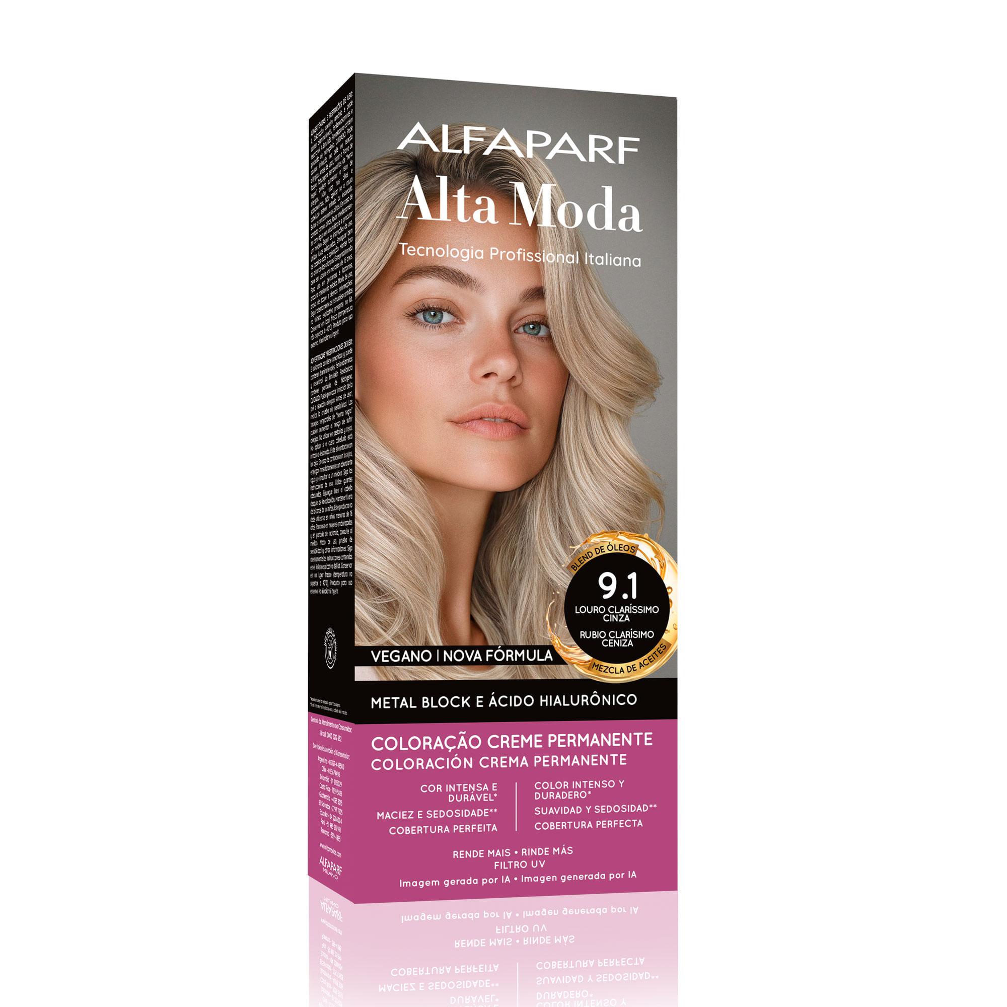 Coloração Creme Permanente Louro Clarrissimo Cinza 9.1 Alfaparf Alta Moda 150g