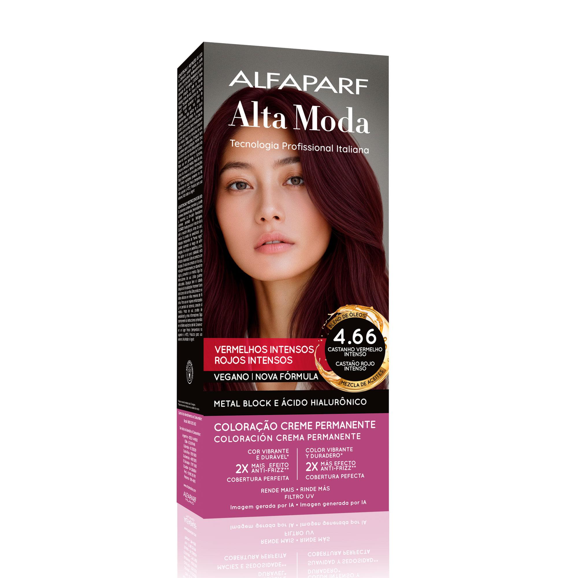 Coloração Creme Permanente Castanho Vermelho Intenso 4.66 Alfaparf Alta Moda 150g