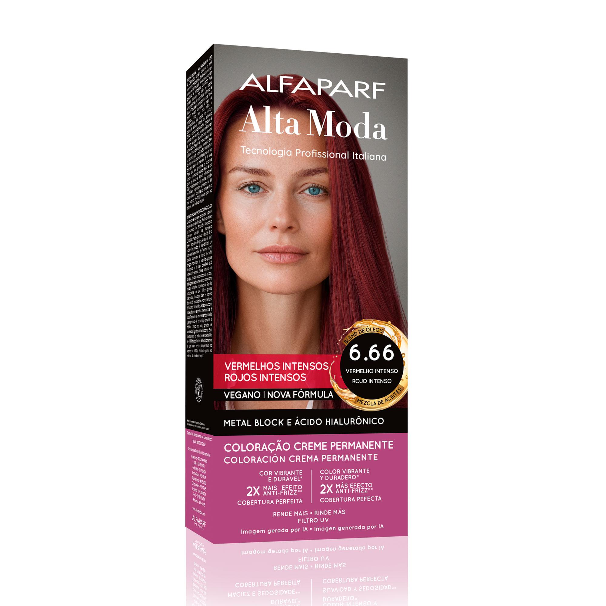 Coloração Creme Permanente Vermelho Intenso 6.66 Alfaparf Alta Moda 150g