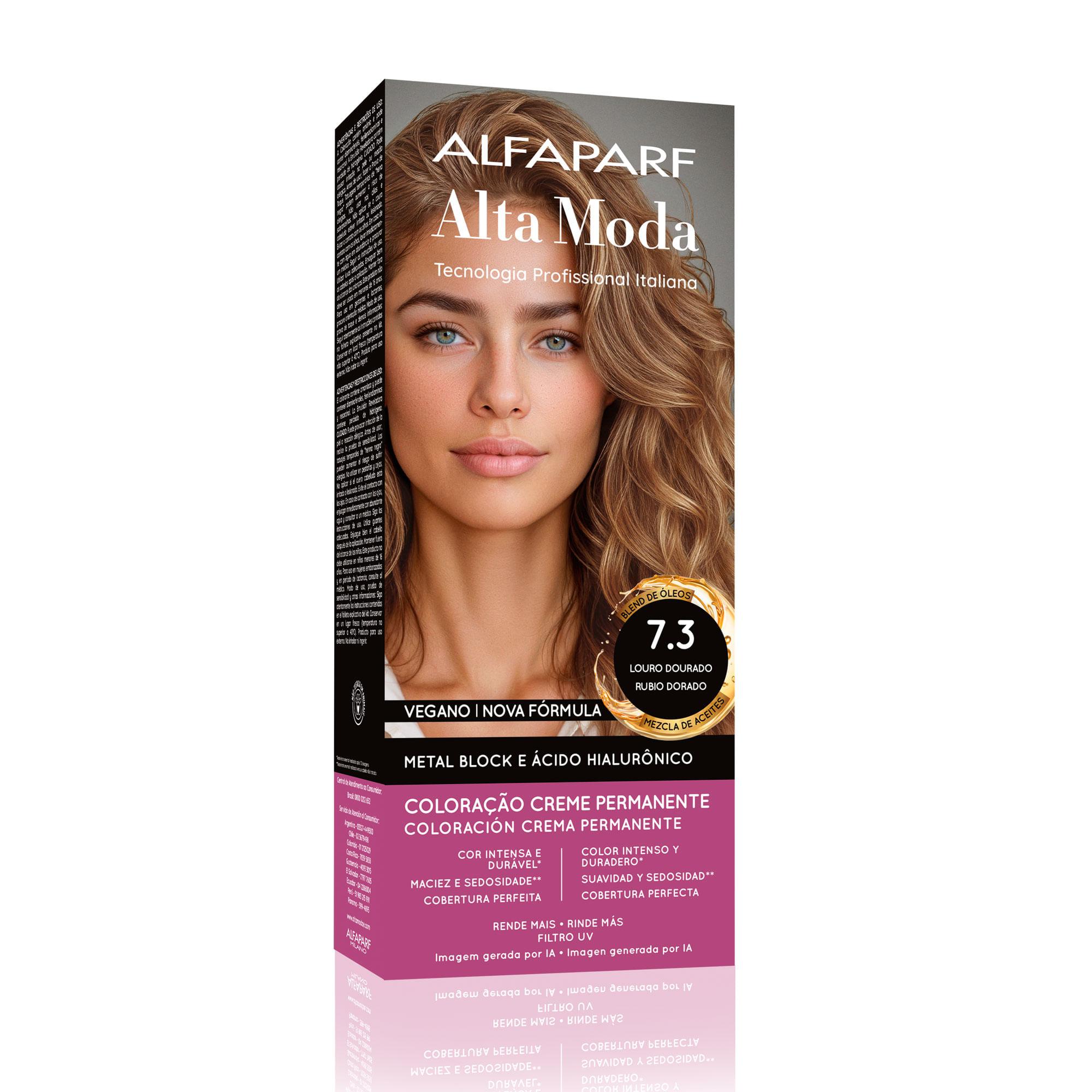 Coloração Creme Permanente Louro Dourado 7.3 Alfaparf Alta Moda 150g