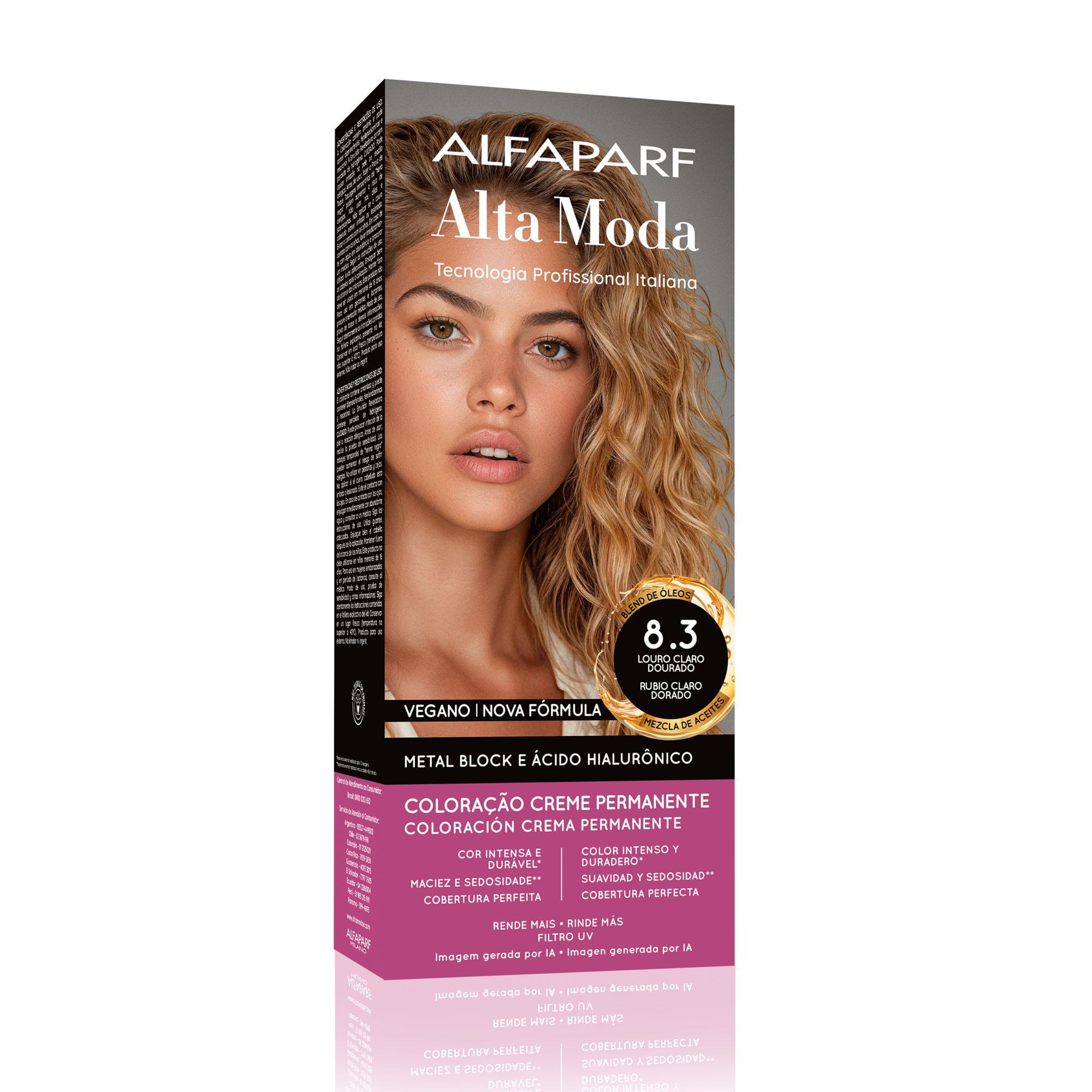 Coloração Creme Permanente Louro Claro Dourado 8.3 Alfaparf Alta Moda 150g