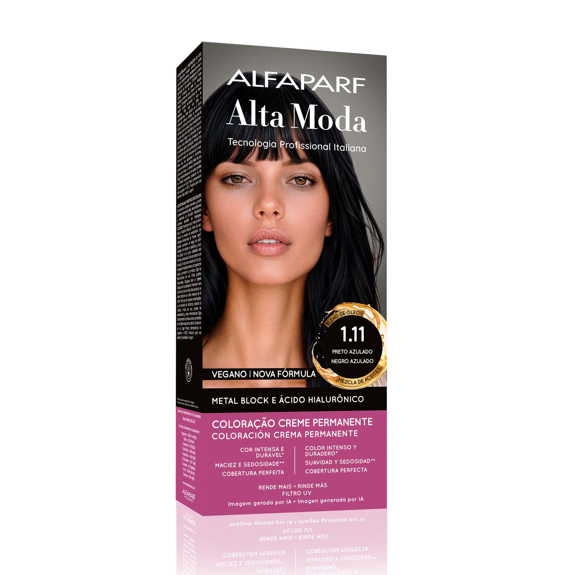 Coloração Creme Permanente Preto Azulado 1.11 Alfaparf Alta Moda 150g