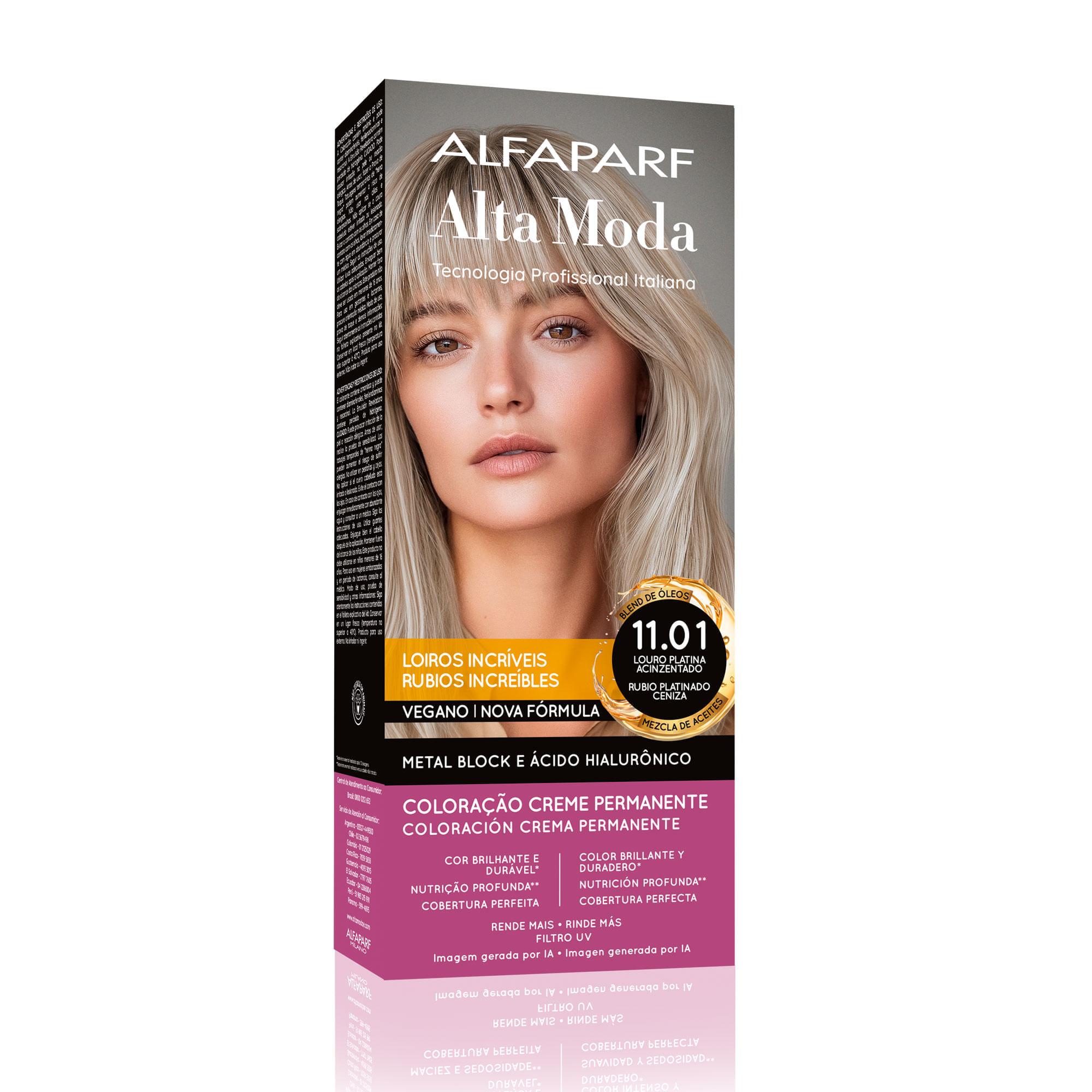 Coloração Creme Permanente Louro Platinado Acinzentado 11.01 Alfaparf Alta Moda 150g