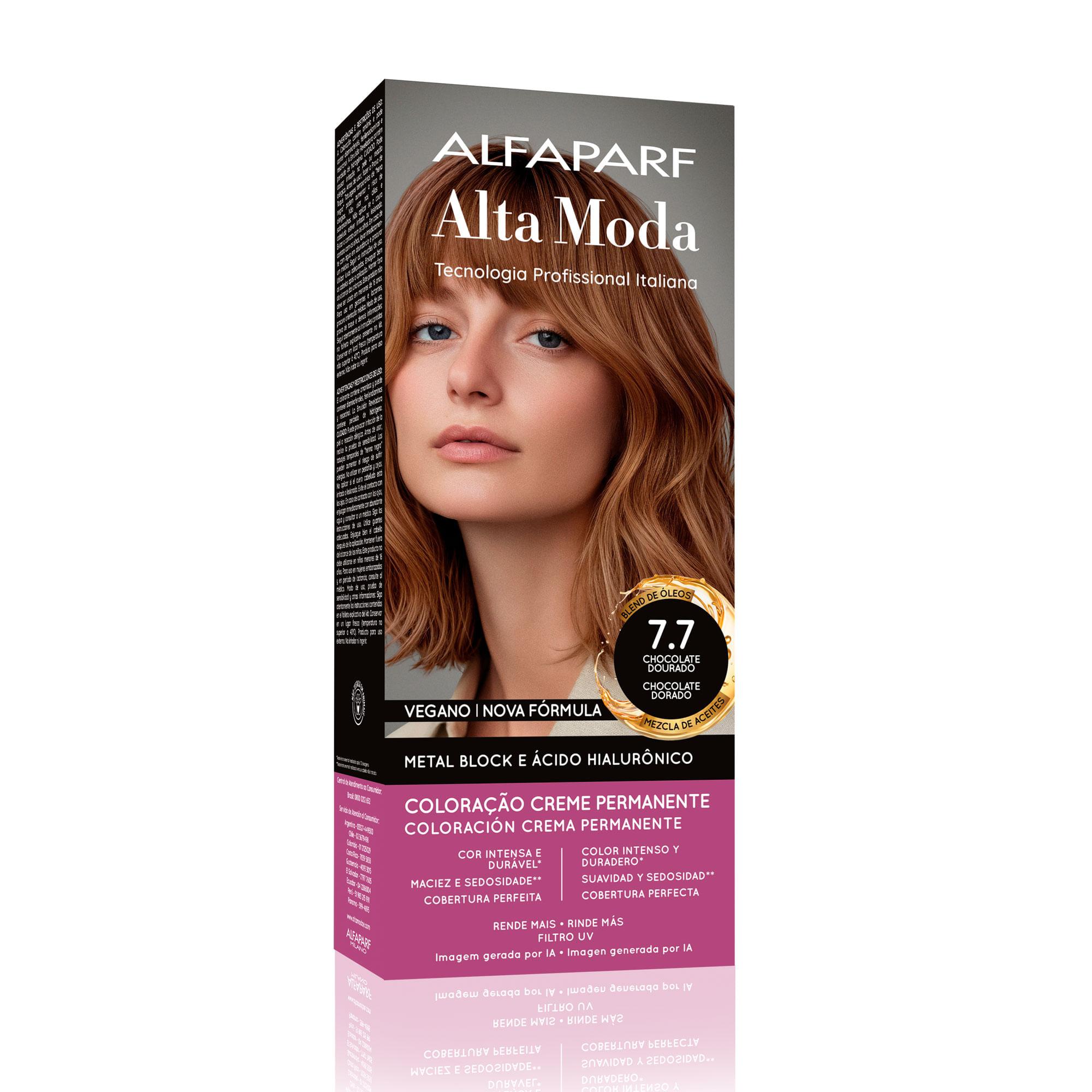 Coloração Creme Permanente Chocolate Dourado 7.7 Alfaparf Alta Moda 150g