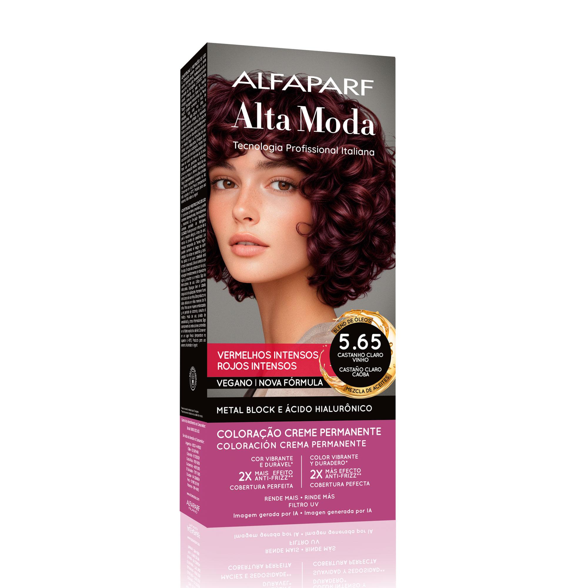 Coloração Creme Permanente Castanho Claro Vinho 5.65 Alfaparf Alta Moda 150g