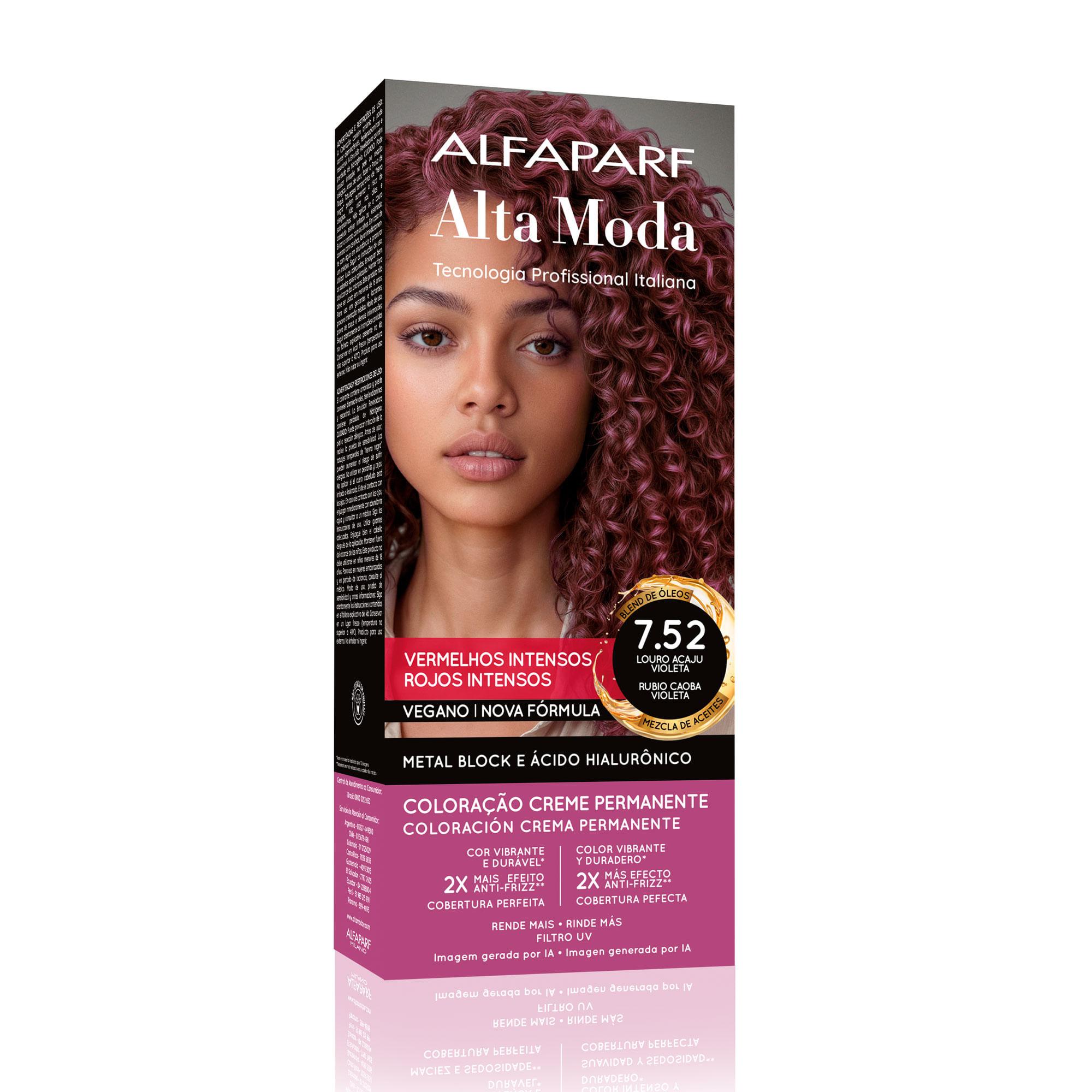 Coloração Creme Permanente Louro Acaju Violeta 7.52 Alfaparf Alta Moda 150g